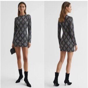 New Reiss Size Large Annie Metallic Jacquard Tunic Mini Dress Bodycon